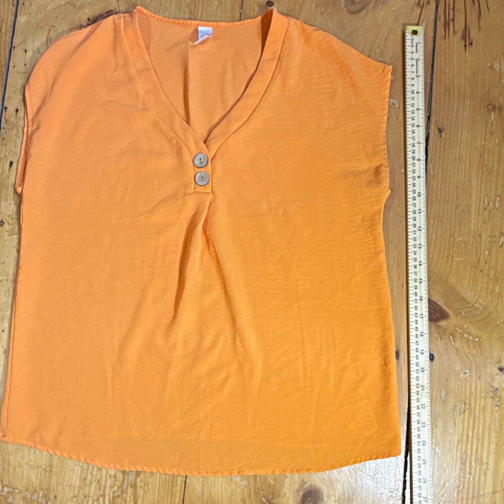 Just be... Women’s Orange Solid V-Neck Woven Pullover Sleeveless Blouse M